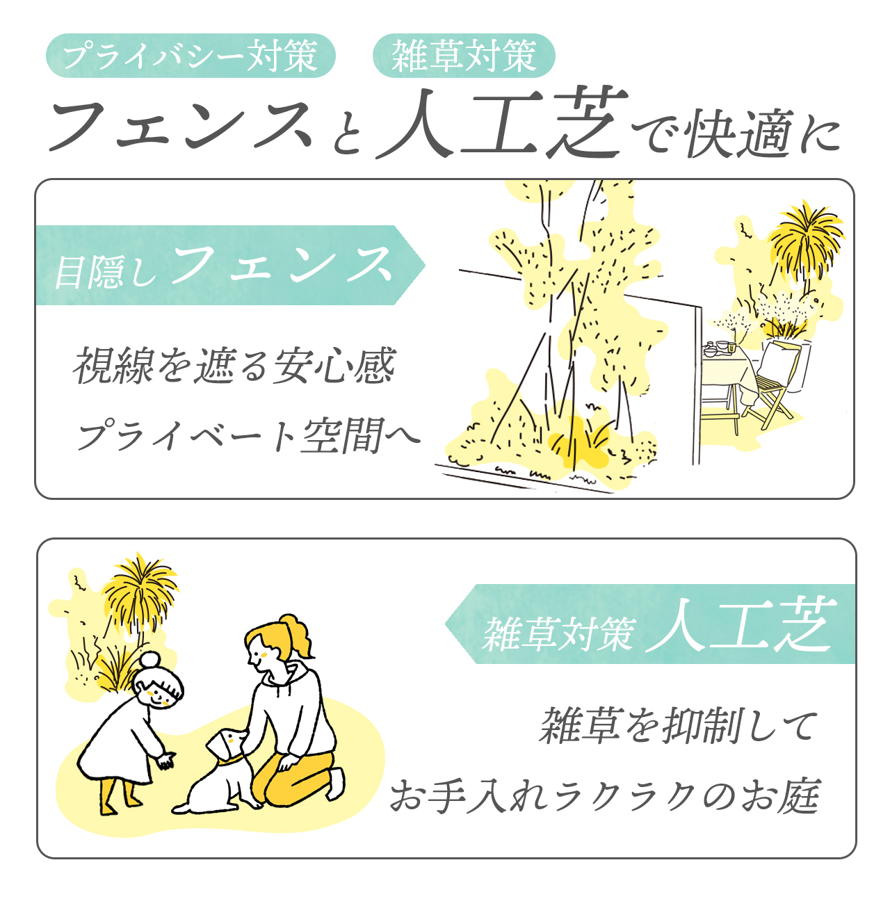プライバシー対策のフェンスと雑草対策の人工芝でお庭をもっと快適に