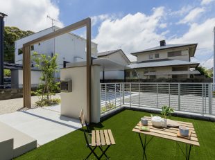 門周りの＋Gがモダンな人工芝のお庭