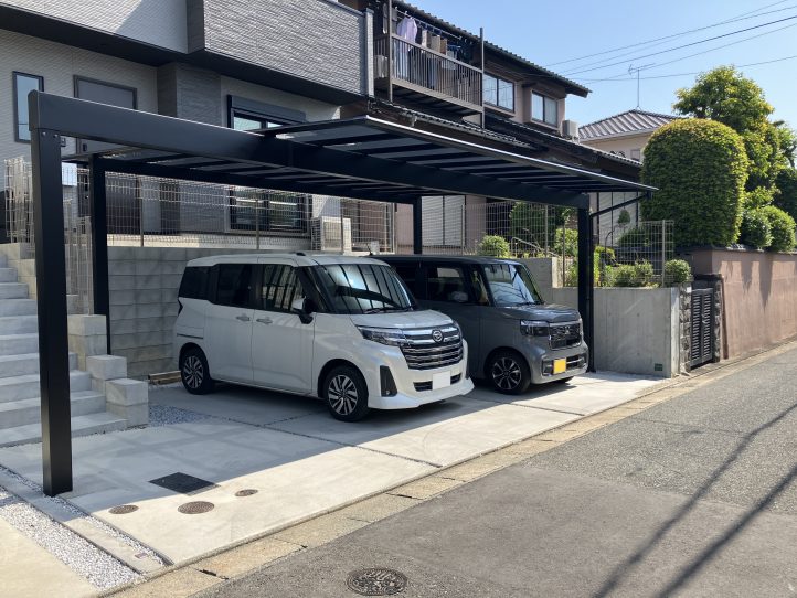 梁延長　2台用カーポート　ポリカーボネート屋根