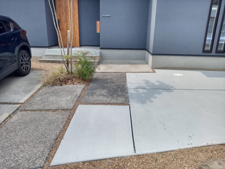 宗像市　駐車場　既存アプローチとの接合