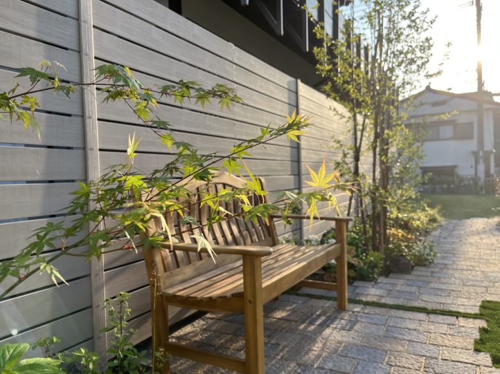 モミジとベンチ