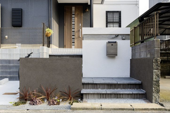 門塀　袖壁　アプローチ階段　インターロッキング　