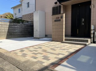 グランド工房　小倉店　外構改修　エクステリア　車庫　門塀　アプローチ　インターロッキング