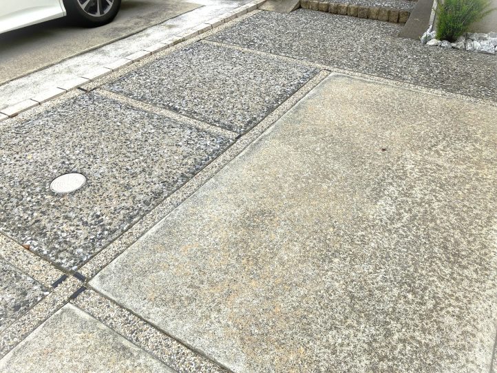 グランド工房　小倉店　車庫目地　目地埋め　豆砂利　防草対策