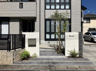 門塀　リフォーム　シンプル　ナチュラル　ブラウン　モード　エクレル　インターロッキング