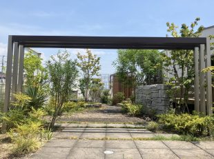 横浜北店の展示場、フレームや植栽