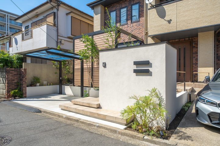 外構　リフォーム　門回り　ガーデン　横浜市　タイル　ジョリパット